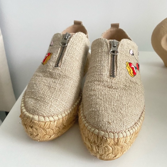 Eric Michael Womens Serena Embroidered Espadrilles Tan Canvas Floral Platform - Picture 4 of 15